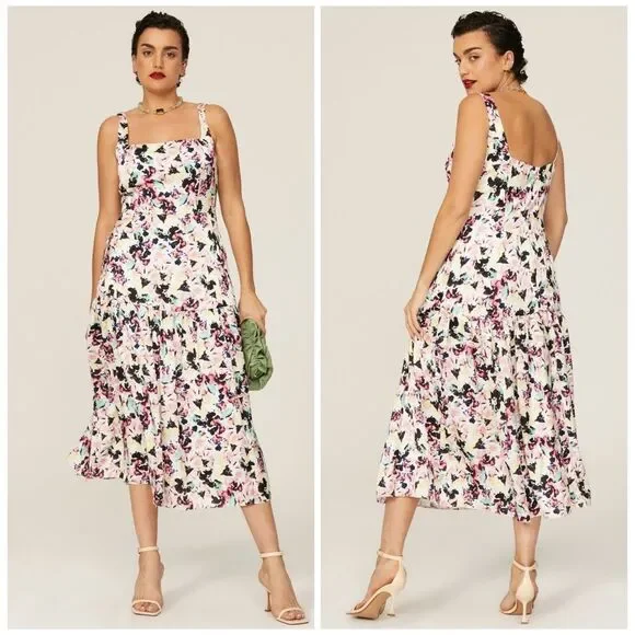 Aidan AIDAN MATTOX Floral Print Square Neck Satin Sleeveless Midi Dress Size 12